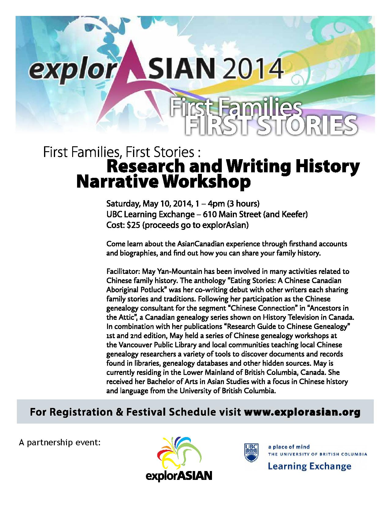 First Families, First Stories : Research and Writing History Narrative Workshop, May 10, 2014