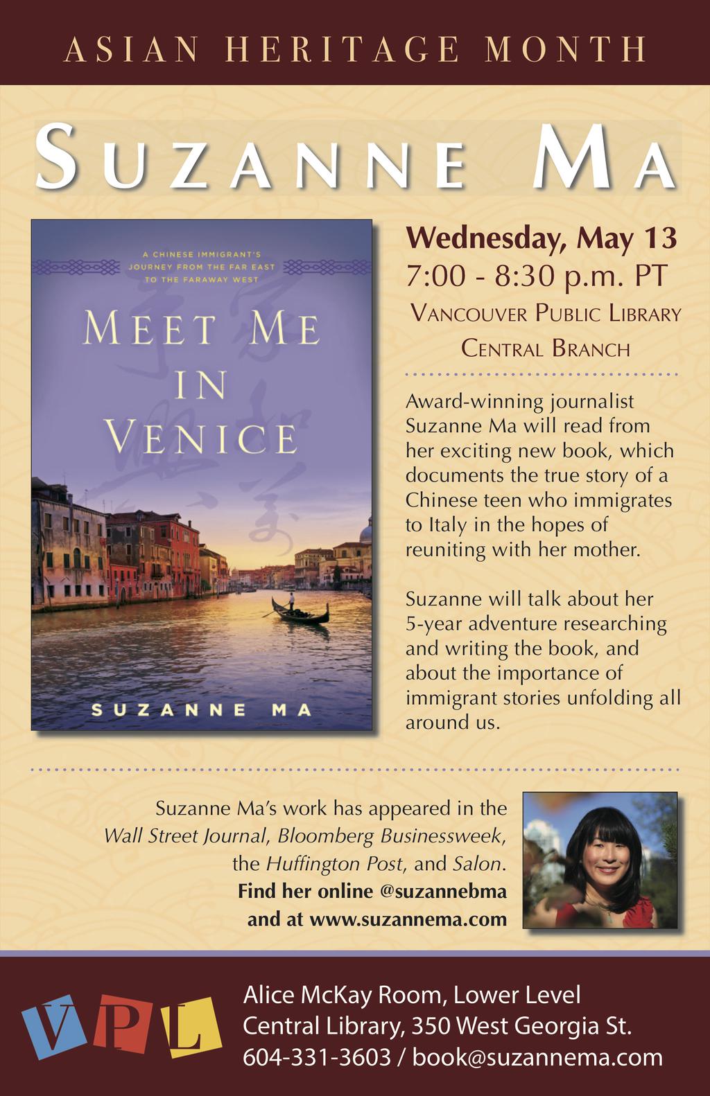 Suzanne Ma – #AsianHeritageMonth Book Reading @VPL