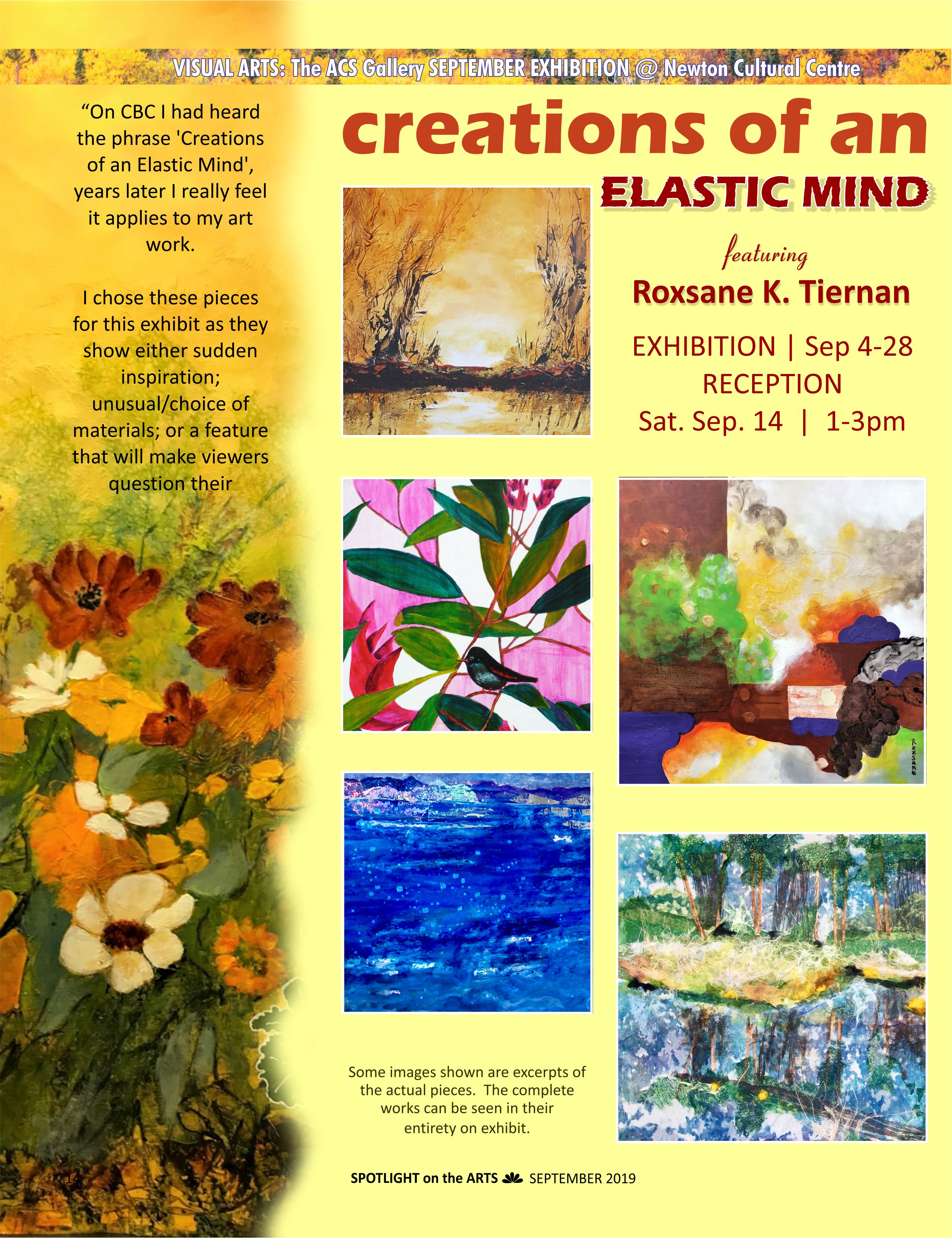 ARTIST EXHIBITION:  CREATIONS OF AN ELASTIC MIND – SEPTEMBER 4 – 28, 2019